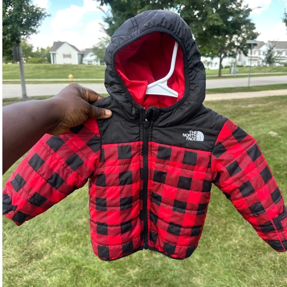 The North Face Infant Toddler Buffalo Plaid Puffer Jacket Hooded Coat 12-18M